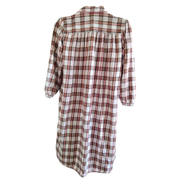 Classic Elements Woman Size 1X Nightgown Plaid Flannel Button Front Red White - Picture 7 of 11
